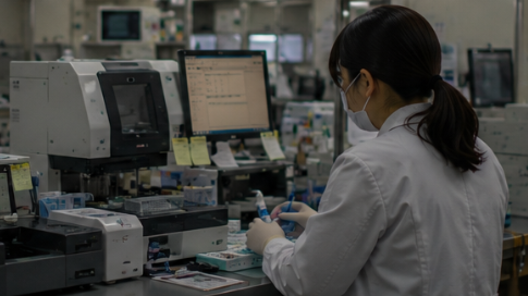 分析装置を扱う臨床検査技師の実務風景イメージ