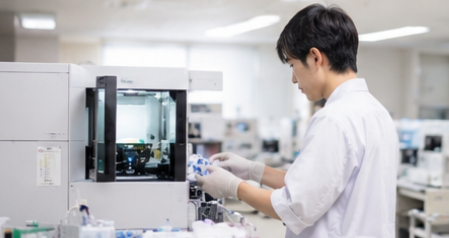 検査作業を行う若手臨床検査技師