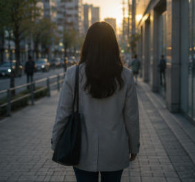 仕事終わりに帰宅する臨床検査技師