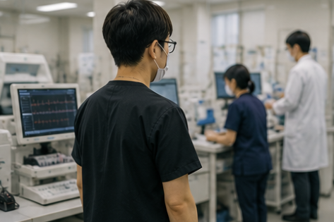 検査室で周囲との距離感を感じる臨床検査技師