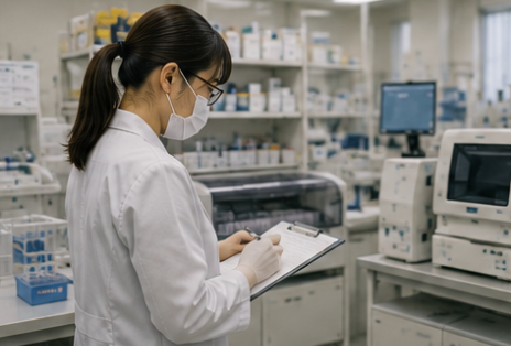 検査室の流れを確認する臨床検査技師
