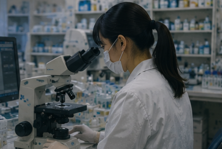 検査室の流れを確認しながら働く臨床検査技師