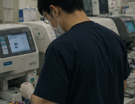 検査データを確認する臨床検査技師