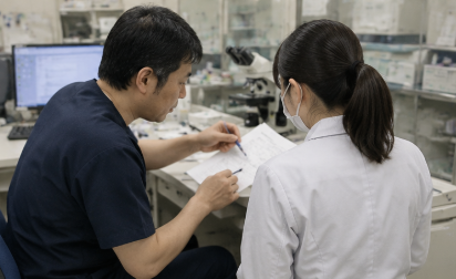 部下への指導を行う管理職の臨床検査技師