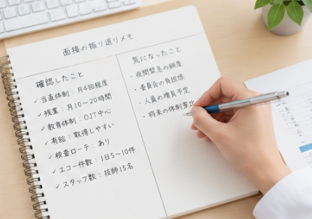 面接後に条件や働き方を整理する臨床検査技師