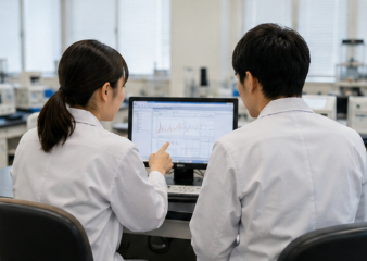 検査データを確認する臨床検査技師