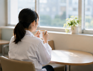 休憩時間をすごす臨床検査技師