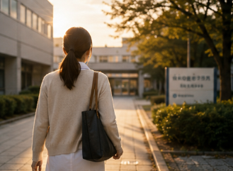 仕事を終えて帰宅する臨床検査技師