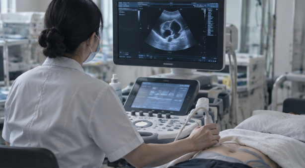 腹部エコーを行う臨床検査技師