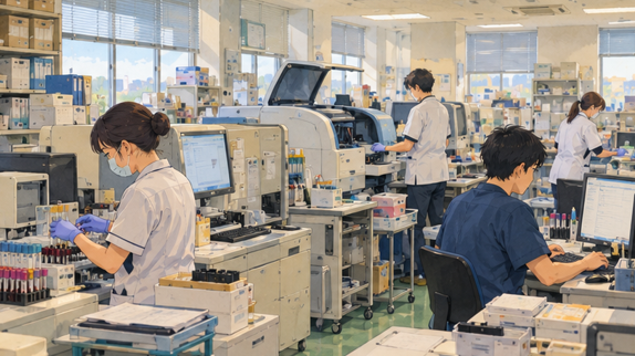 それぞれ異なる検査業務を担当する臨床検査技師